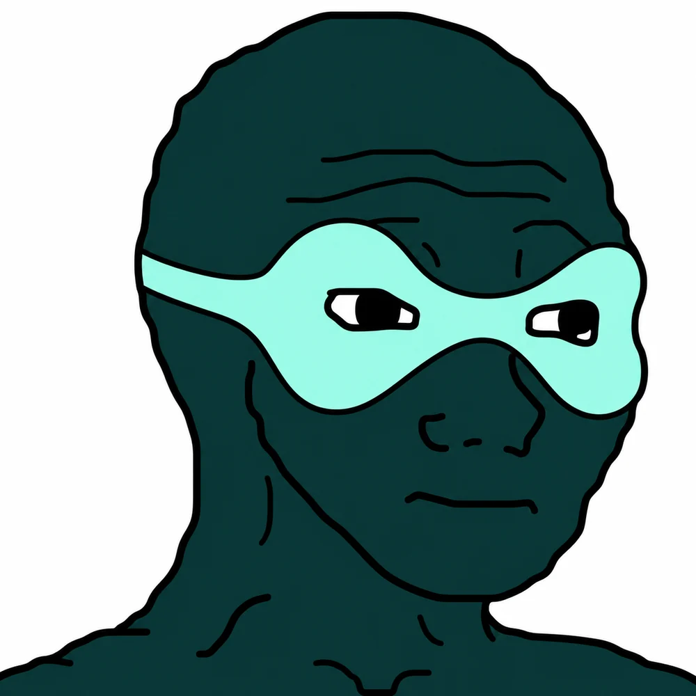 Hyperliquid Wojak wearing a mint liquidity mask